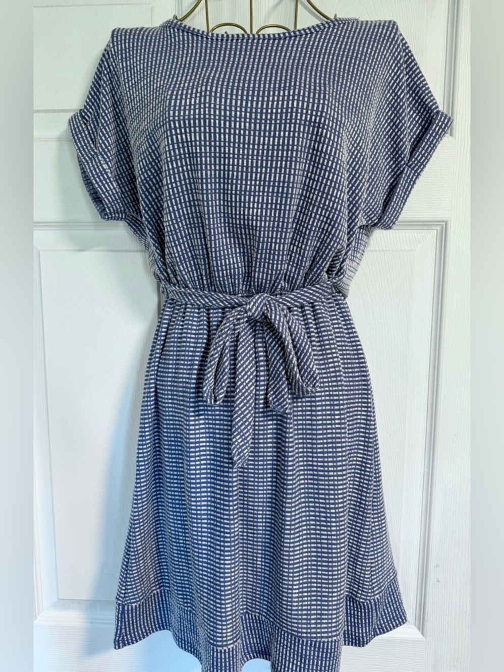 Caution To The Wind Blue and White Printed Tie-Waist Midi Dress